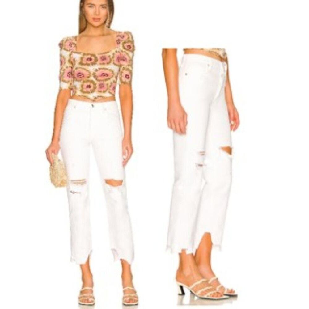 Free People JEANS Sz 25 CHALK WHITE Tapered Boyfriend Knees Distressed NEW w Tag